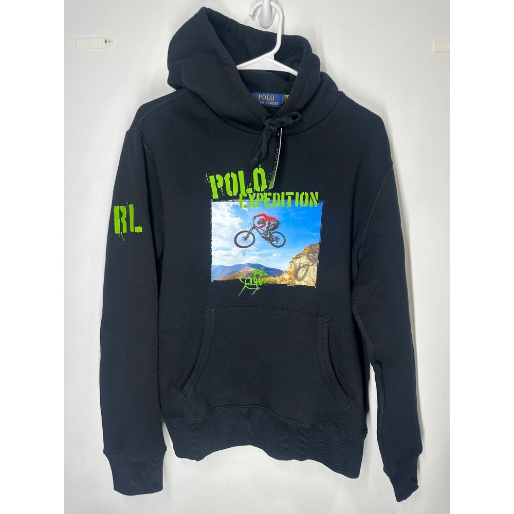 Polo Ralph Lauren Polo Expedition Fleece‎ Graphic Hoodie BMX Pullover Black - M